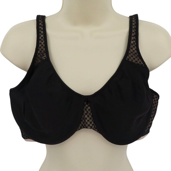 Bali 38D Bra Underwire Unlined Black Sheer Diamond Pattern Mesh Overlay Beige - Picture 1 of 13